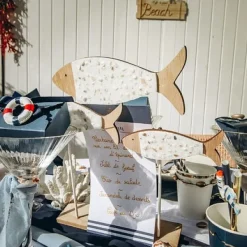 Badaboum Centre De Table 3 Poissons Bois Et Coquillages Outlet