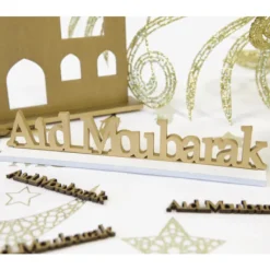 Centre De Table Aid Moubarak Sur Socle En Bois Theme Eid Mubarak & Ramadan