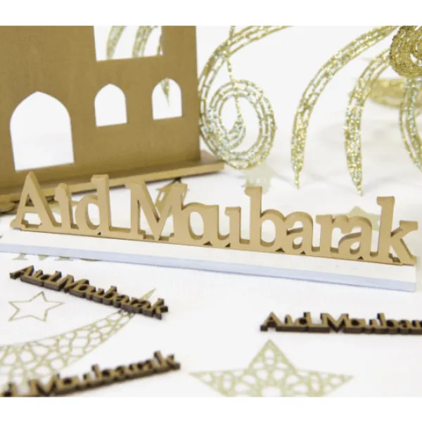 Centre De Table Aid Moubarak Sur Socle En Bois Theme Eid Mubarak & Ramadan