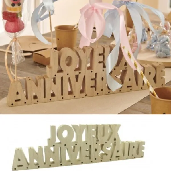 Sale Centre De Table Joyeux Anniversaire En Bois Naturel Theme Joyeux Anniversaire