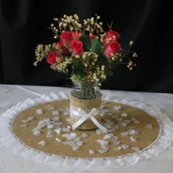 Sale Centre De Table Jute Rond 50Cm Bord Dentelle Theme Dentelle