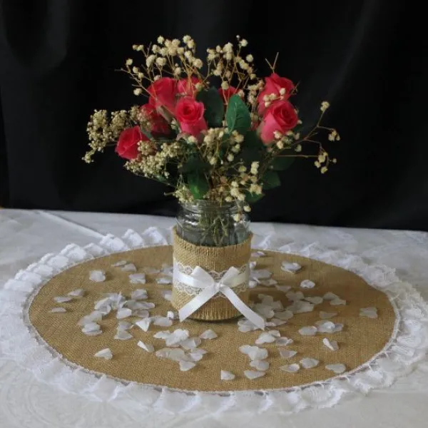 Sale Centre De Table Jute Rond 50Cm Bord Dentelle Theme Dentelle