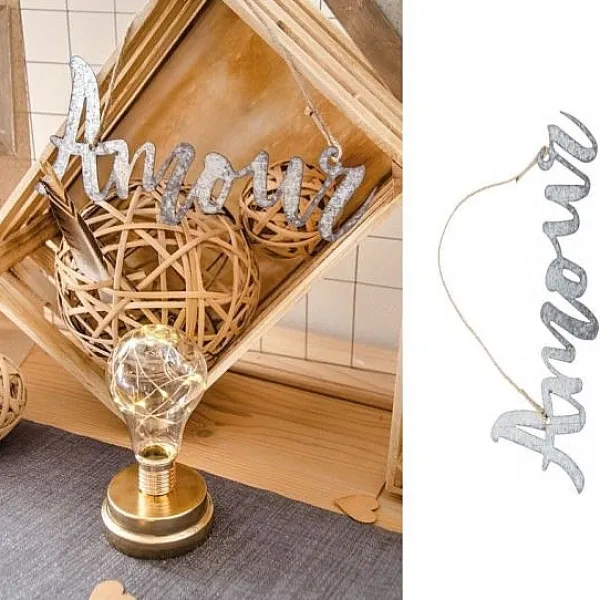 Badaboum Centre De Table Message Amour Avec Corde Jute Sale