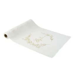 Clearance Chemin De Table Bapt Me Mousseline Blanc Liser Vegetal Or Theme Bapteme