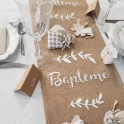 Clearance Chemin De Table En Jute Bapt Me 26 Cm X 5 M Tres Theme Bapteme
