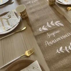 Chemin De Table En Jute Joyeux Anniversaire Theme Joyeux Anniversaire
