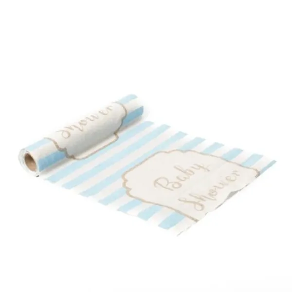Chemin De Table En Lin Babyshower Bleu Ciel Theme D Co Baby Shower