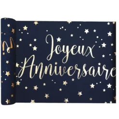 Discount Chemin De Table Joyeux Anniversaire Bleu Marine 28Cm X 3 M Tres Theme Joyeux Anniversaire