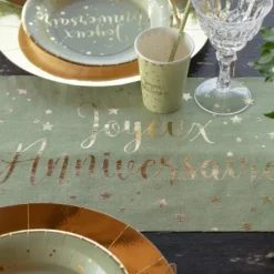 New Chemin De Table Joyeux Anniversaire Vert Sauge 28Cm X 3 M Tres Theme Joyeux Anniversaire
