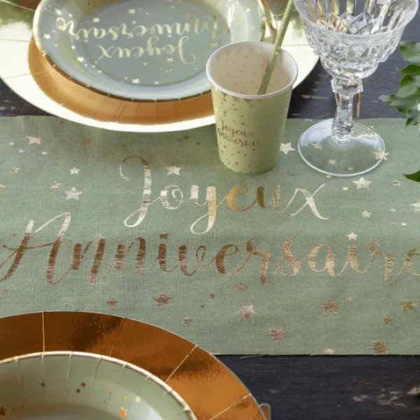 New Chemin De Table Joyeux Anniversaire Vert Sauge 28Cm X 3 M Tres Theme Joyeux Anniversaire