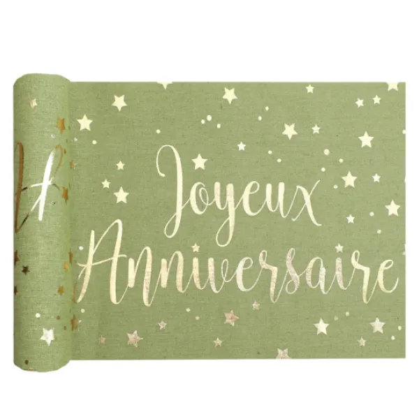 New Chemin De Table Joyeux Anniversaire Vert Sauge 28Cm X 3 M Tres Theme Joyeux Anniversaire