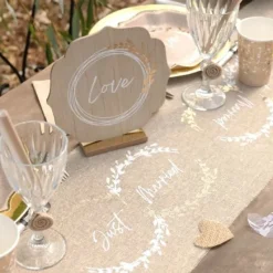 Badaboum Chemin De Table Mariage Naturel Just Married En Coton 28 Cm X 3M