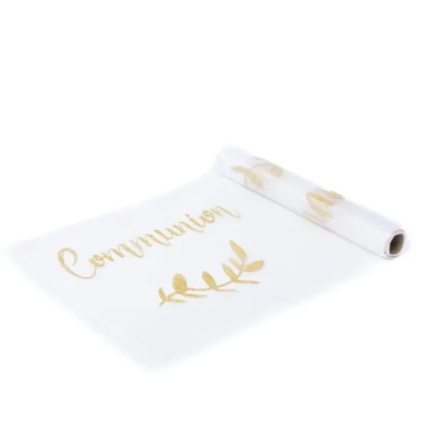 Clearance Chemin De Table Organza Communion Paillettes Or Theme Communion