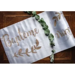 Clearance Chemin De Table Satin Bapt Me Paillettes Theme Bapteme