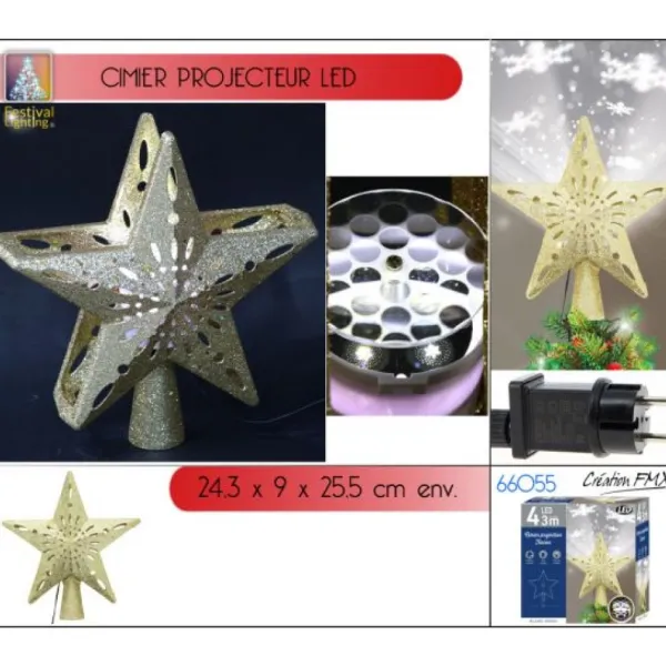 Badaboum Cimier De Sapin Lumineux Dor & Projecteur Blanc Clearance