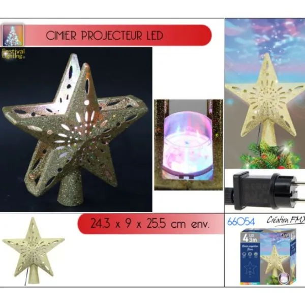 Badaboum Cimier De Sapin Lumineux Dor & Projecteur Multicolore Hot