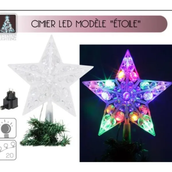 Badaboum Cimier De Sapin Lumineux Forme Etoile 20 Led Multicolores Clearance