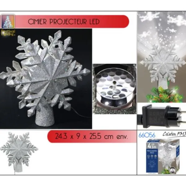 Badaboum Cimier De Sapin Lumineux Argent & Projecteur Blanc Best