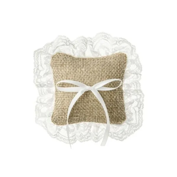 Coussin Porte Alliance En Jute Avec Dentelle Blanche Theme Dentelle