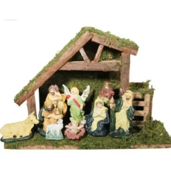 Badaboum Creche De Noel En Bois Avec 9 Santons Discount