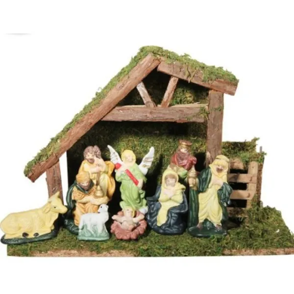 Badaboum Creche De Noel En Bois Avec 9 Santons Discount