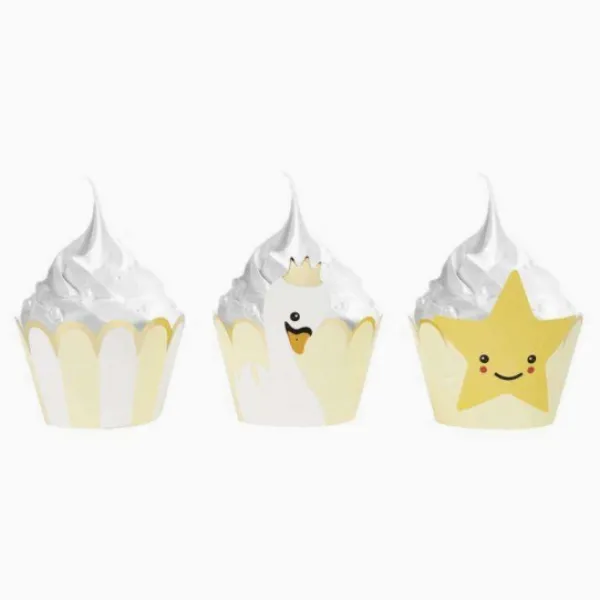 Sale Cupcake Wrappers Baby Swan Jaune Pastel X6Pcs Theme D Co Baby Shower
