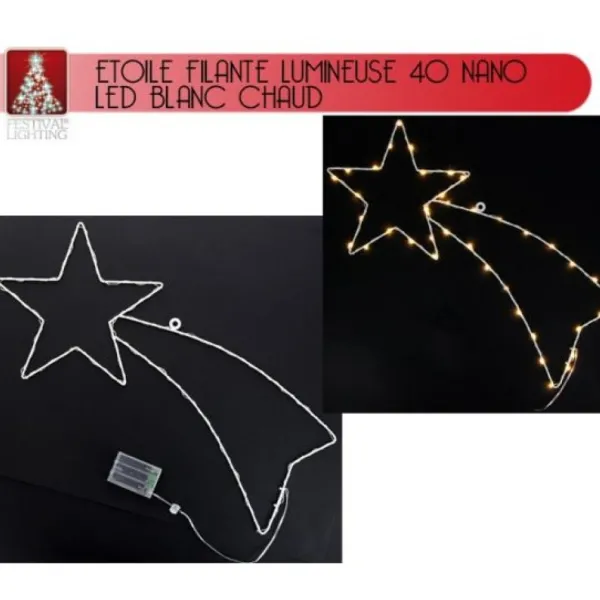 Badaboum Etoile Filante De Noel Lumineuse 40 Nano Led Blanc Chaud Outlet