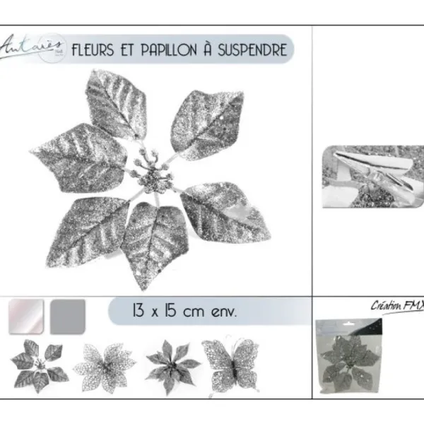 Badaboum Fleur Papillon Argent Suspendre Pour Sapin De Noel Sale