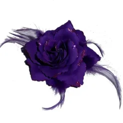 Badaboum Fleurs Plumes Avec Paillettes Sur Pince Violet X 4 Pi Ces