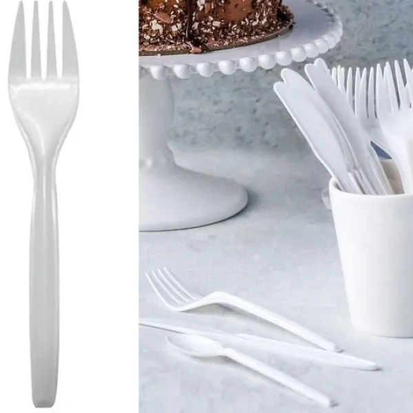 Clearance Fourchettes Plastique R Utilisable Blanc X 100 Pi Ces Theme Eco-Responsable