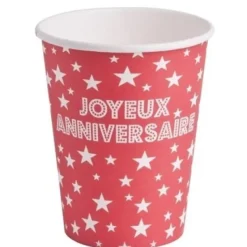 Discount Gobelet Carton Joyeux Anniversaire Rouge X 10 Pi Ces Theme Joyeux Anniversaire
