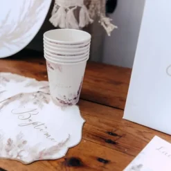 Gobelet En Carton Bapt Me Pampas Fleur De Coton X 8 Pi Ces Theme Bapteme