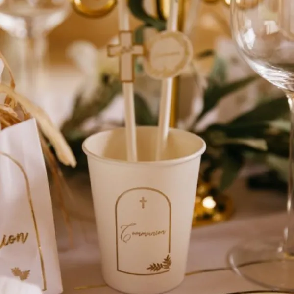 New Gobelet En Carton Communion Puret Blanc X 8 Theme Cinema