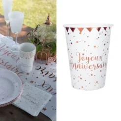 New Gobelet En Carton Joyeux Anniversaire Rose Gold X 10 Pi Ces Theme Cinema