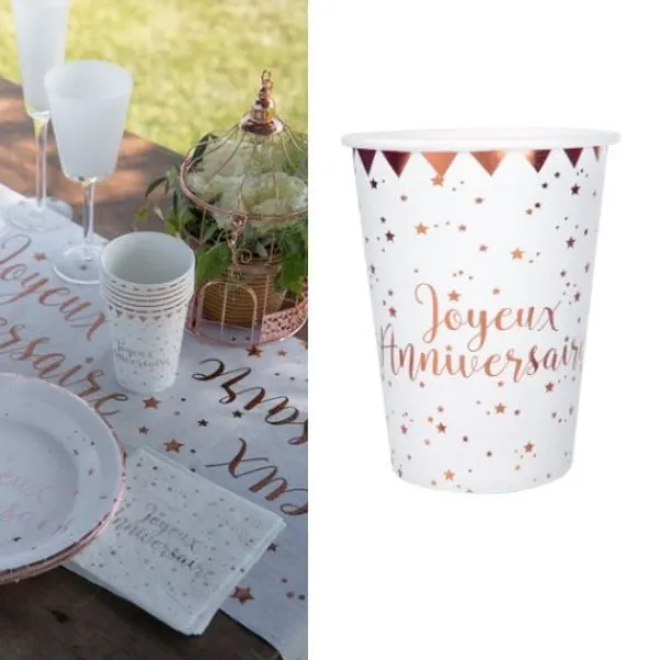 New Gobelet En Carton Joyeux Anniversaire Rose Gold X 10 Pi Ces Theme Cinema