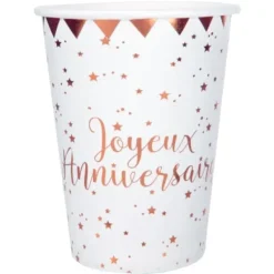 New Gobelet En Carton Joyeux Anniversaire Rose Gold X 10 Pi Ces Theme Cinema
