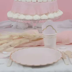 New Gobelet Festonn S 200 Ml Rose Pastel Et Or X 8 Pi Ces Theme Deco Pastel