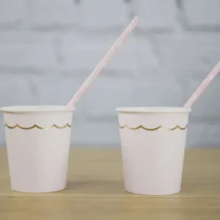 New Gobelet Festonn S 200 Ml Rose Pastel Et Or X 8 Pi Ces Theme Deco Pastel