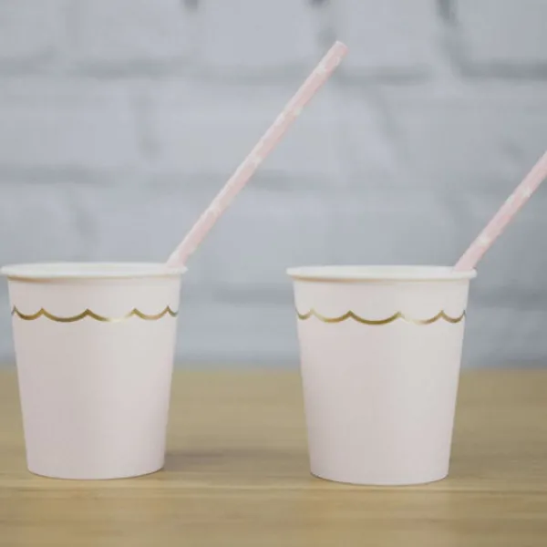 New Gobelet Festonn S 200 Ml Rose Pastel Et Or X 8 Pi Ces Theme Deco Pastel