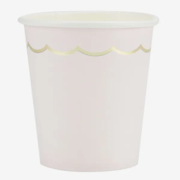 New Gobelet Festonn S 200 Ml Rose Pastel Et Or X 8 Pi Ces Theme Deco Pastel