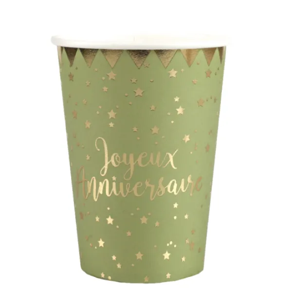 Online Gobelets En Carton Joyeux Anniversaire Vert Sauge 27Cl X10 Pi Ces Theme Joyeux Anniversaire
