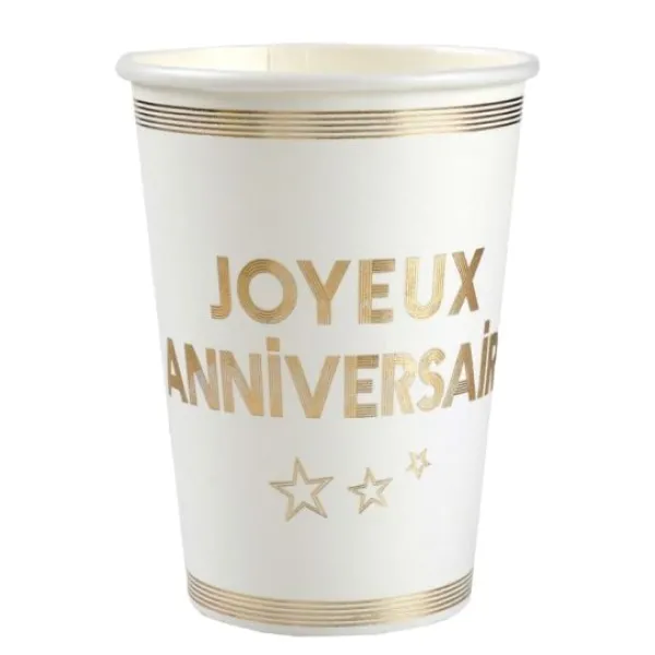 Sale Gobelets En Carton Joyeux Anniversaire Or 27 Cl X10 Pi Ces Theme Joyeux Anniversaire