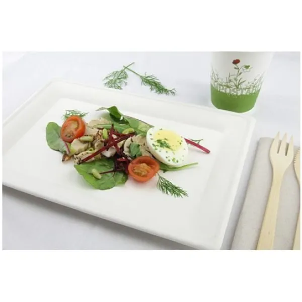 Outlet Grand Plateau Blanc En Fibre De Canne A Sucre X 10 Pi Ces Theme Eco-Responsable