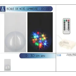Badaboum Grande Boule De Noel Lumineuse Multicolore Avec Telecommande Discount
