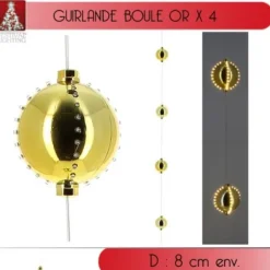 Badaboum Guirlande De 4 Boules De Noel Or 44 Led Blanc Chaud