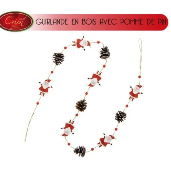 Badaboum Guirlande De Noel Pomme De Pin Avec Pere Noel Discount