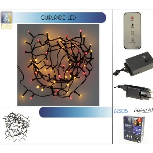 Badaboum Guirlande Lumineuse 80 Led Rouge Et Jaune New