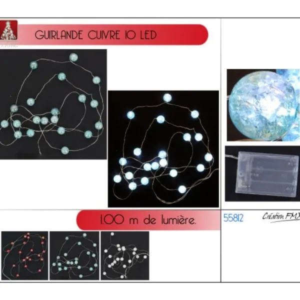 Badaboum Guirlande Lumineuse À Pile 10 Led Cuivre Rouge New