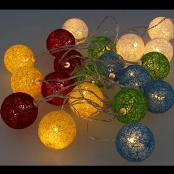 Badaboum Guirlande Lumineuse A Pile 20 Led Boules En Coton Multicolore Best