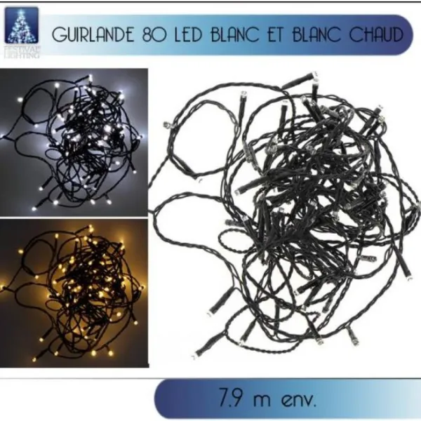 Badaboum Guirlande Lumineuse De Noel 80 Led Blanc Et Blanc Chaud Outlet